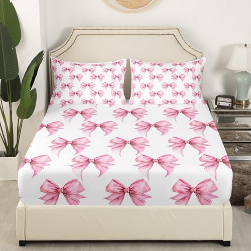 Feelyou Girl Pink Bowknot Twin Sheet Set with Deep Pockets