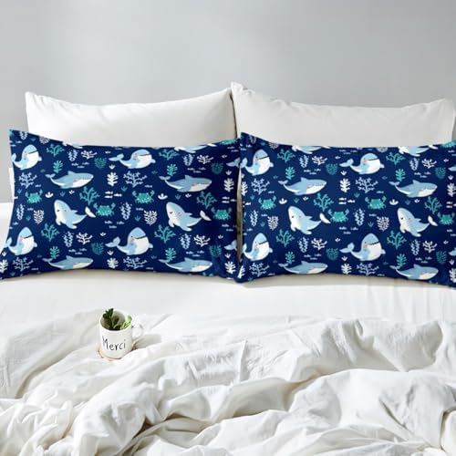 Cute Shark Duvet Cover Set Twin Size 2pcs