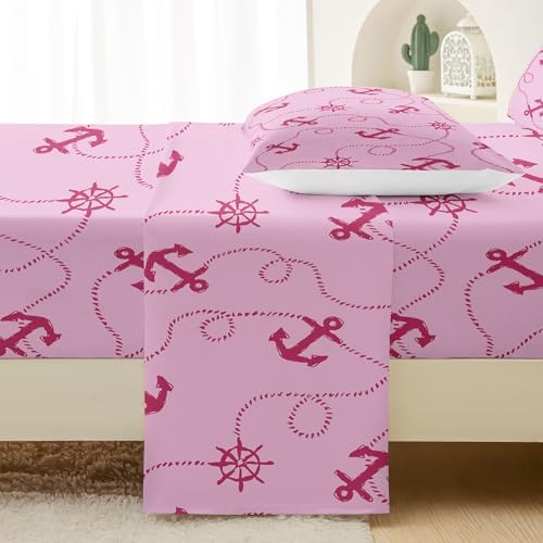 QOOMO Pink Anchor Nautical Sheet Set for Kids 1