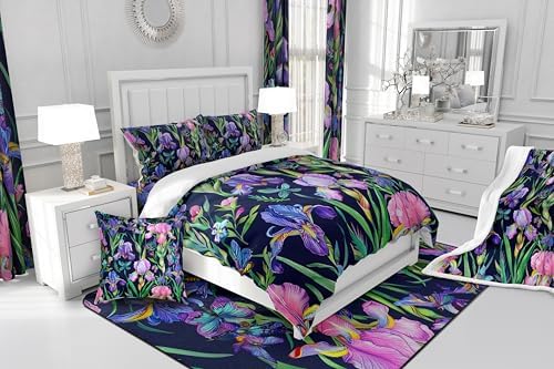 Garden Theme King Duvet Cover Set Purple