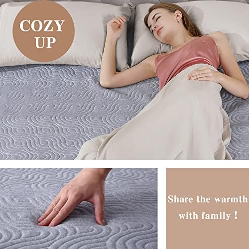CAROMIO Queen Heated Mattress Pad - 5 Heat Settings 10 Hr Auto Off Grey