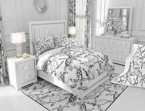 Feelyou Kids Sea Turtle Duvet Cover Set Black and White