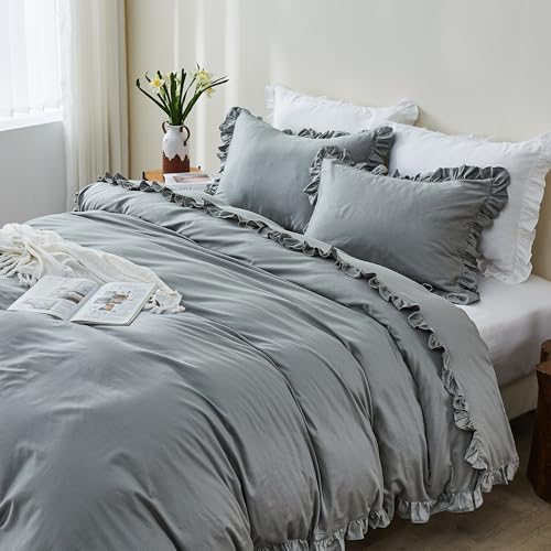 SimpleOpulence Organic Cotton Duvet Cover Set with Ruffles 3Pcs