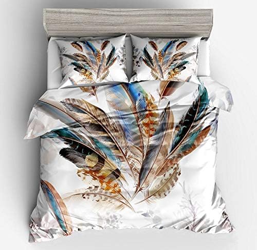 Abojoy Feathers Boho Chic Queen Duvet Cover Set