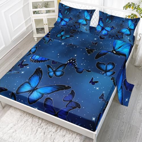 Blue Butterfly Sheet Set 4Pcs Kids Bedding