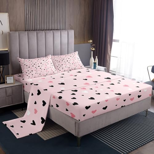 Feelyou Heart Bed Sheet Set Twin Size Kawaii Pink