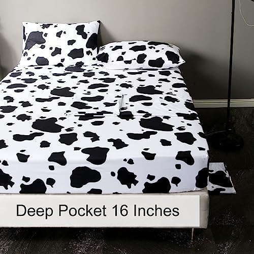 WINLIFE Cartoon Cow Print Twin Sheet Set