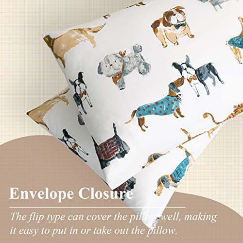 Ivellow Twin Duvet Cover Set for Kids 3Pcs Cotton Dog Pattern