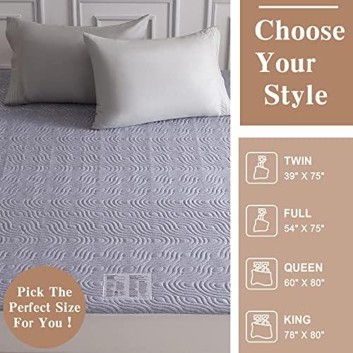 CAROMIO Queen Heated Mattress Pad - 5 Heat Settings 10 Hr Auto Off Grey