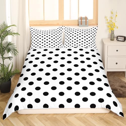 Feelyou Polka Dots Duvet Cover Set Modern Geometry Design Black White