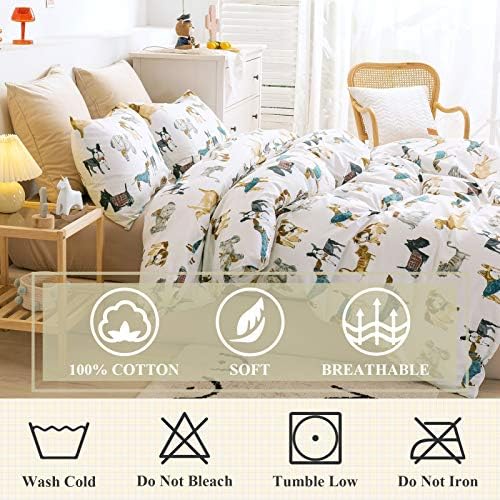 Ivellow Twin Duvet Cover Set for Kids 3Pcs Cotton Dog Pattern