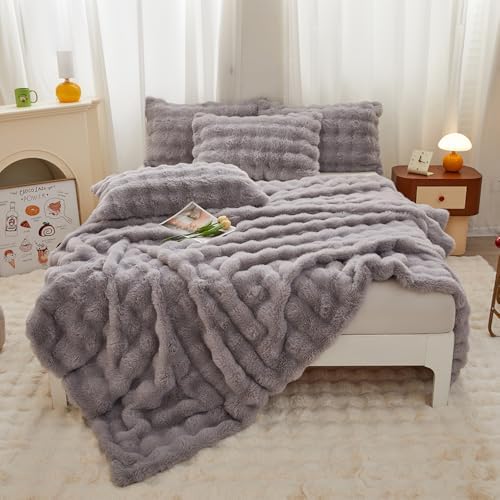 Roscloud Rabbit Plush Duvet Cover Set 3PC Twin