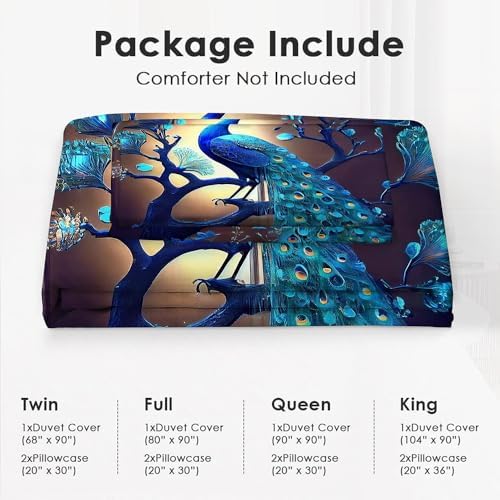 Feorafei 3D Peacock Print Duvet Cover Set 3 Pieces