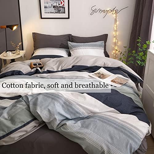 DREAMINGO Twin Duvet Cover Set Gray Blue Stripes