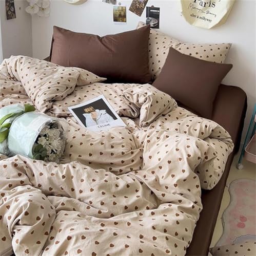 Cute Heart Duvet Cover Set 3Pcs Brown Love Pattern