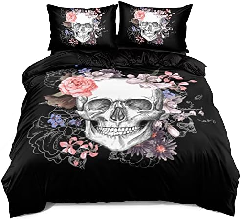 Classic Skull and Roses Duvet Cover Set King Size 1