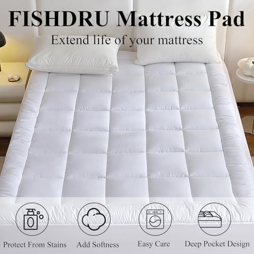 FISHDRU Quilted Fitted Mattress Pad for 16 Inch Deep Mattresses