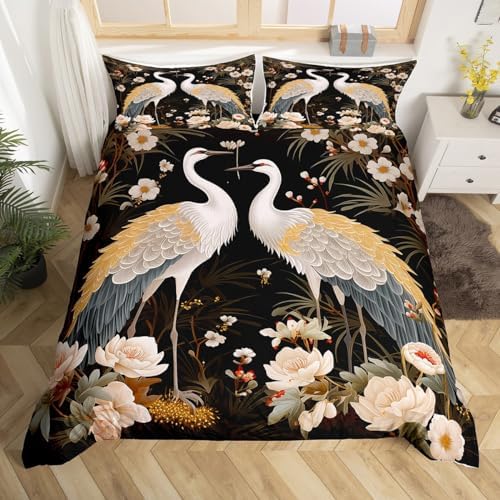 Feelyou Japanese Crane Duvet Cover Set 3Pcs King Size 1