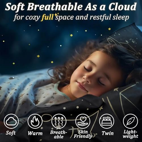 Kids Constellation Duvet Cover Set - Galaxy Zodiac Theme for Bedrooms