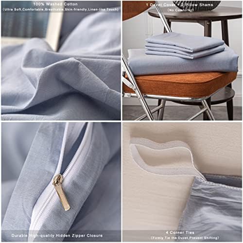 Janlive Washed Cotton Duvet Cover Set Twin Light Blue