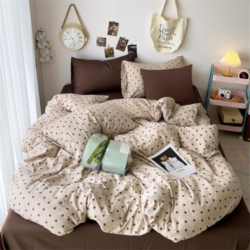 Cute Heart Duvet Cover Set 3Pcs Brown Love Pattern