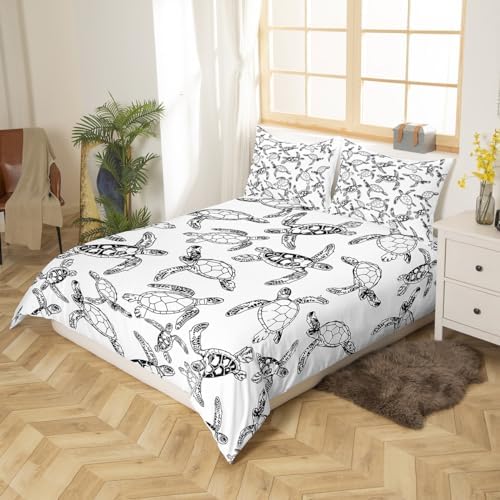Feelyou Kids Sea Turtle Duvet Cover Set Black and White