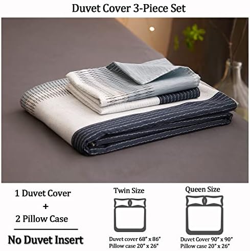 DREAMINGO Twin Duvet Cover Set Gray Blue Stripes
