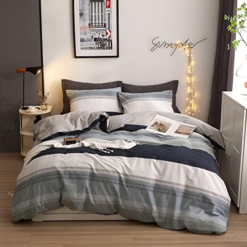 DREAMINGO Twin Duvet Cover Set Gray Blue Stripes