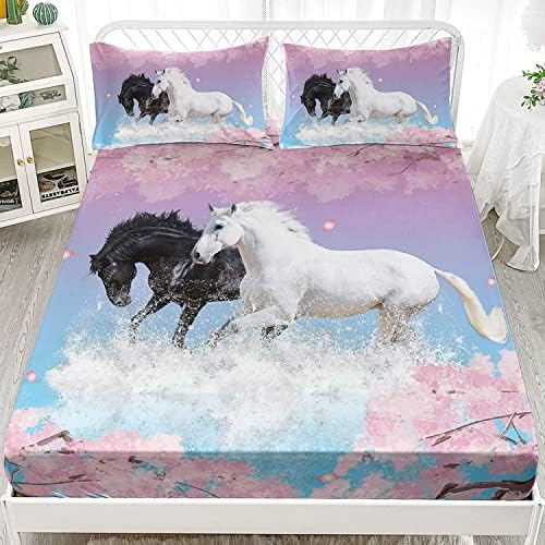 Kids Horse Sheet Set 3PC with Cherry Blossoms Design