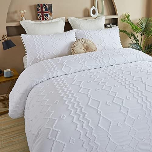 FADFAY White Boho Pom Pom Duvet Cover Set Twin XL