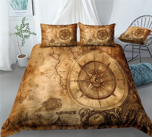 REALIN Vintage Nautical Map Duvet Cover Set