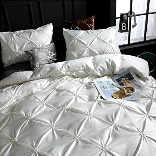 Erosebridal White Pinch Pleated Duvet Cover Set Twin Size 1