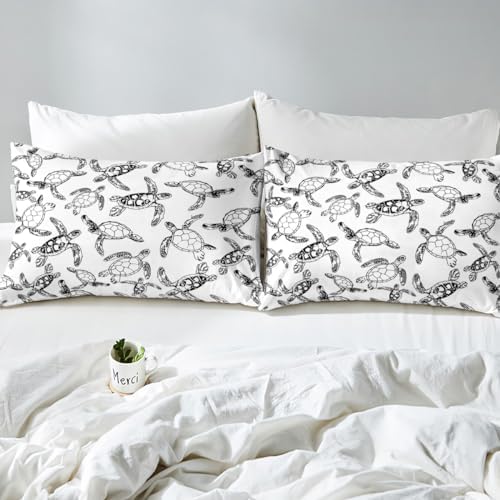 Feelyou Kids Sea Turtle Duvet Cover Set Black and White
