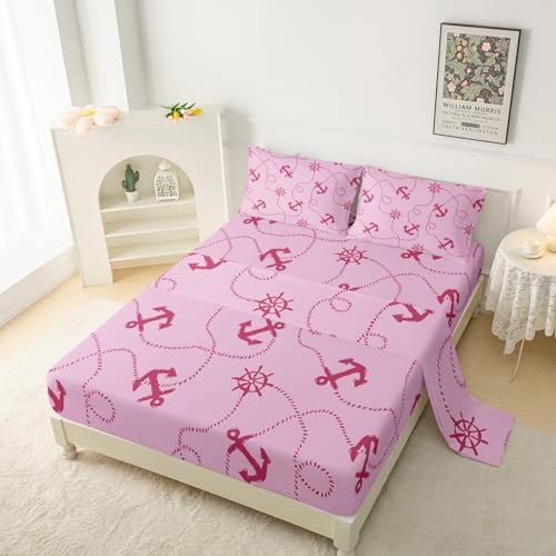 QOOMO Pink Anchor Nautical Sheet Set for Kids 1