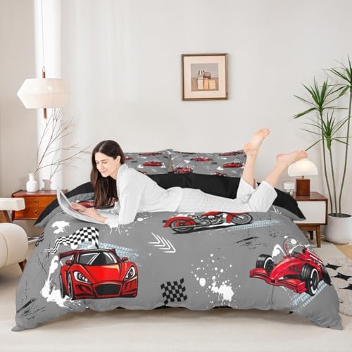 Castle Fairy Red Race Car Duvet Cover Set Toddler Size