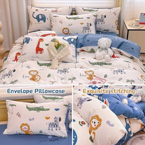 Kids Duvet Cover Queen Size with Cartoon Animals