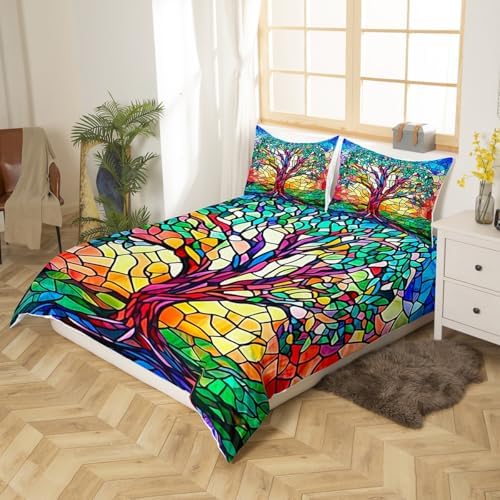 Feelyou 5D Stained Glass Tree Duvet Cover Set 3Pcs