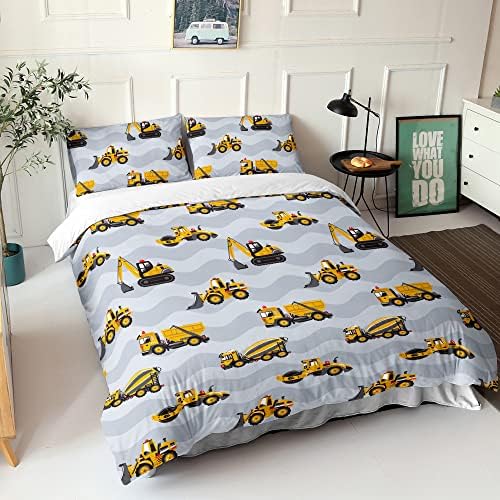 Kids Construction Truck Duvet Cover Set with 2 Pillowcases 1
