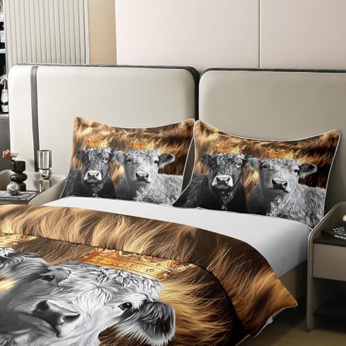 Feelyou Highland Cow Cotton Duvet Cover Set Twin Size