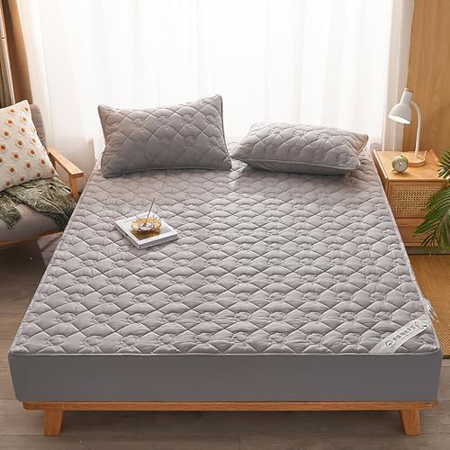 Extra Deep Pocket Fitted Sheet with Quilted Mattress Pad and Non Slip Cover