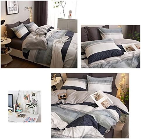 DREAMINGO Twin Duvet Cover Set Gray Blue Stripes