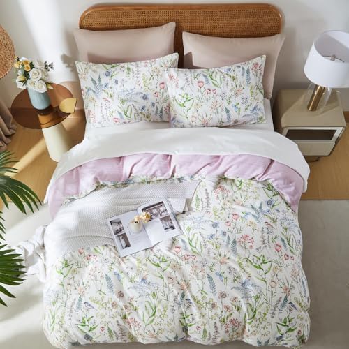 Jolusere Botanical Floral Duvet Cover Queen Set 3Pcs