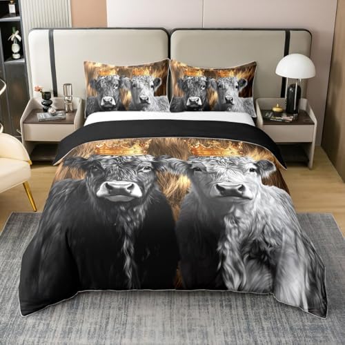 Feelyou Highland Cow Cotton Duvet Cover Set Twin Size