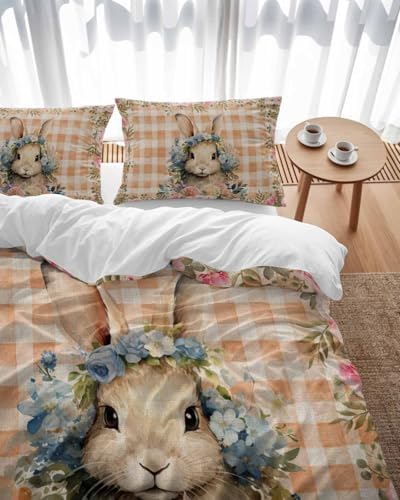 Boanket 3-Piece Plaid Bunny Duvet Cover Set with Zipper