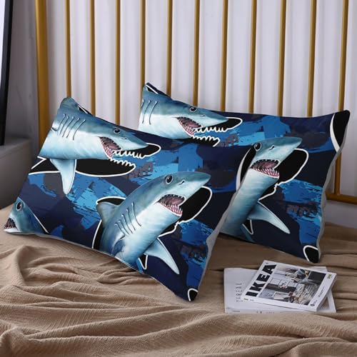 HOSIMA Blue Shark Fitted Sheet Set Queen Size