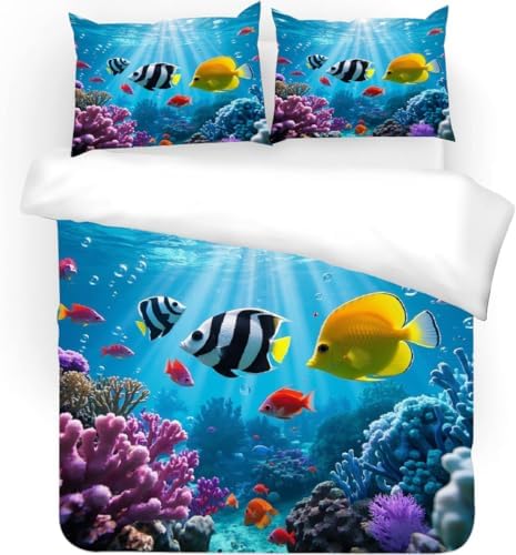 Kids Duvet Cover Set - California King Fish Coral Design