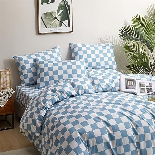 Houseri Light Blue Plaid Duvet Cover Twin