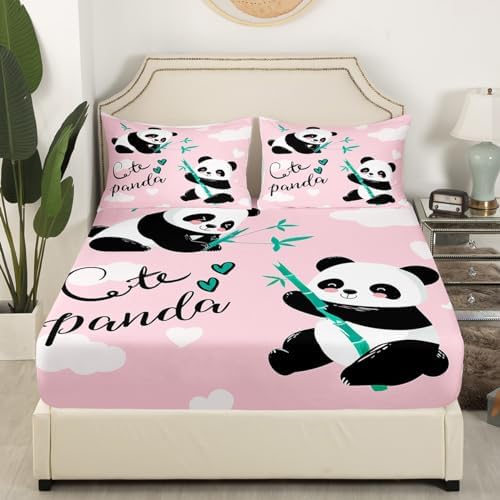 Feelyou Kids Pink Panda Bed Sheet Set Twin Size