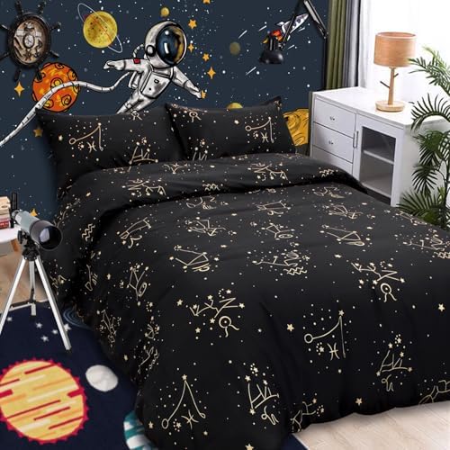 Kids Constellation Duvet Cover Set - Galaxy Zodiac Theme for Bedrooms