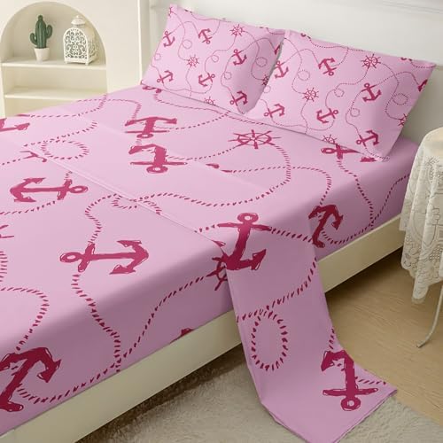 QOOMO Pink Anchor Nautical Sheet Set for Kids 1